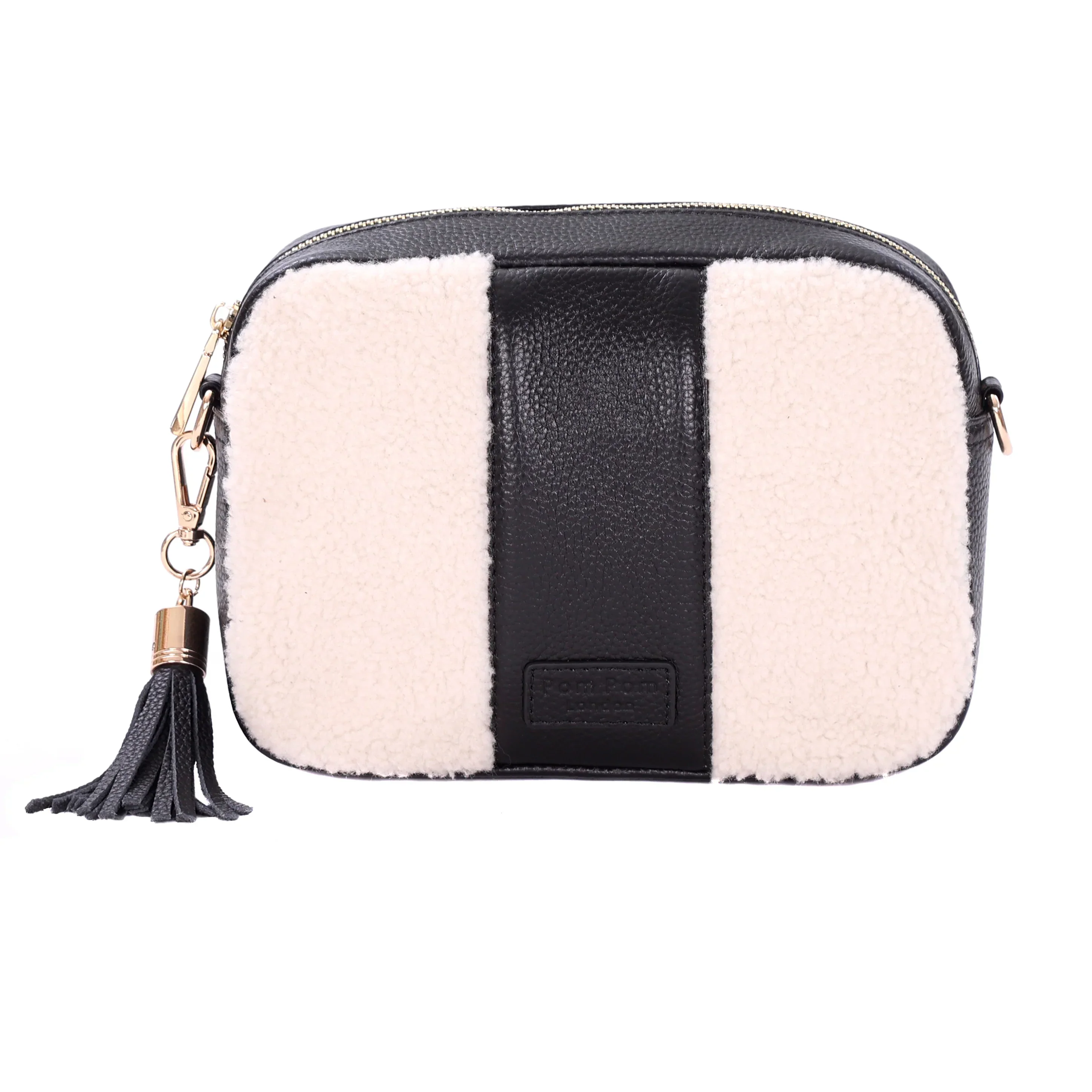 City Faux Fleece & Leather Bag Black