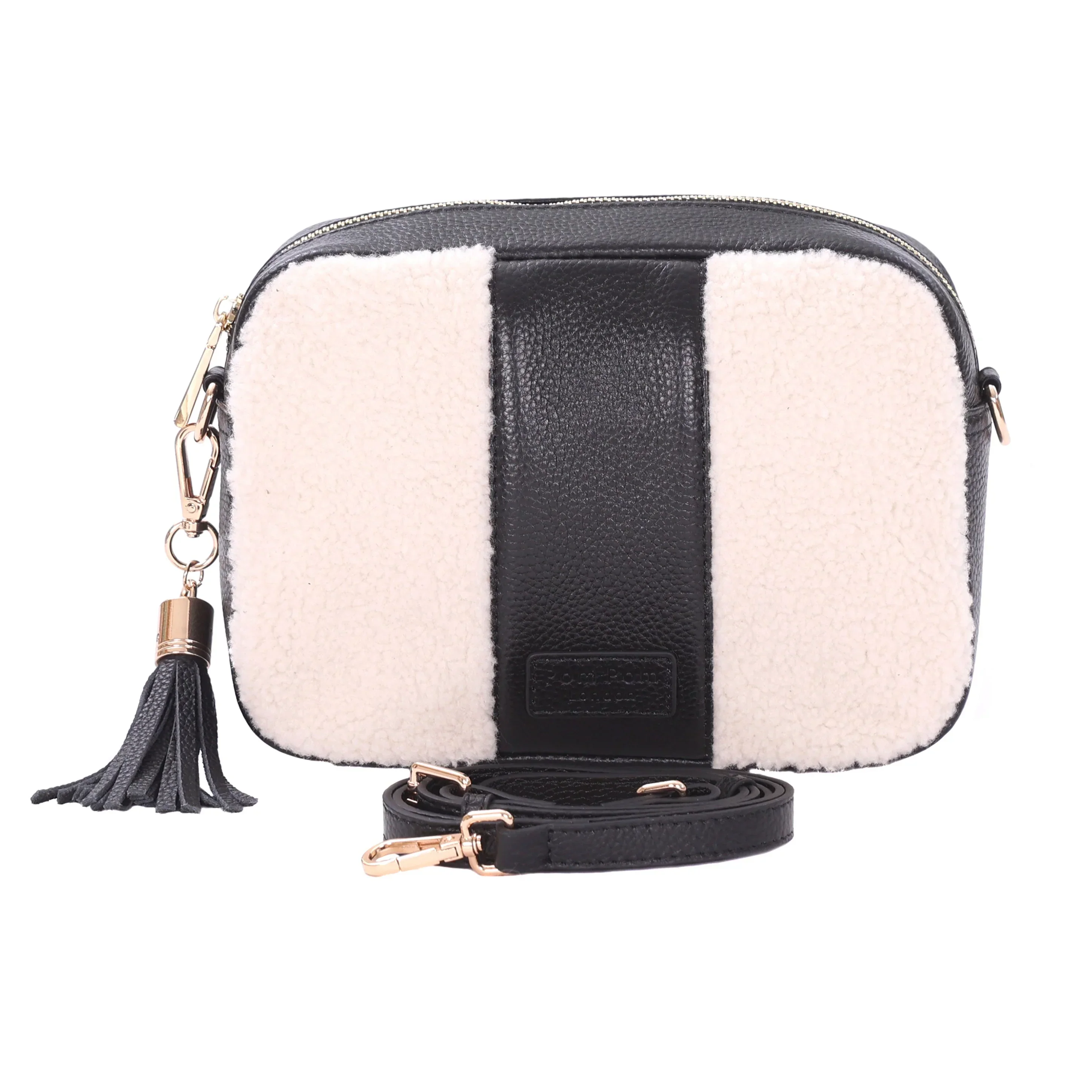 City Faux Fleece & Leather Bag Black - Image 2