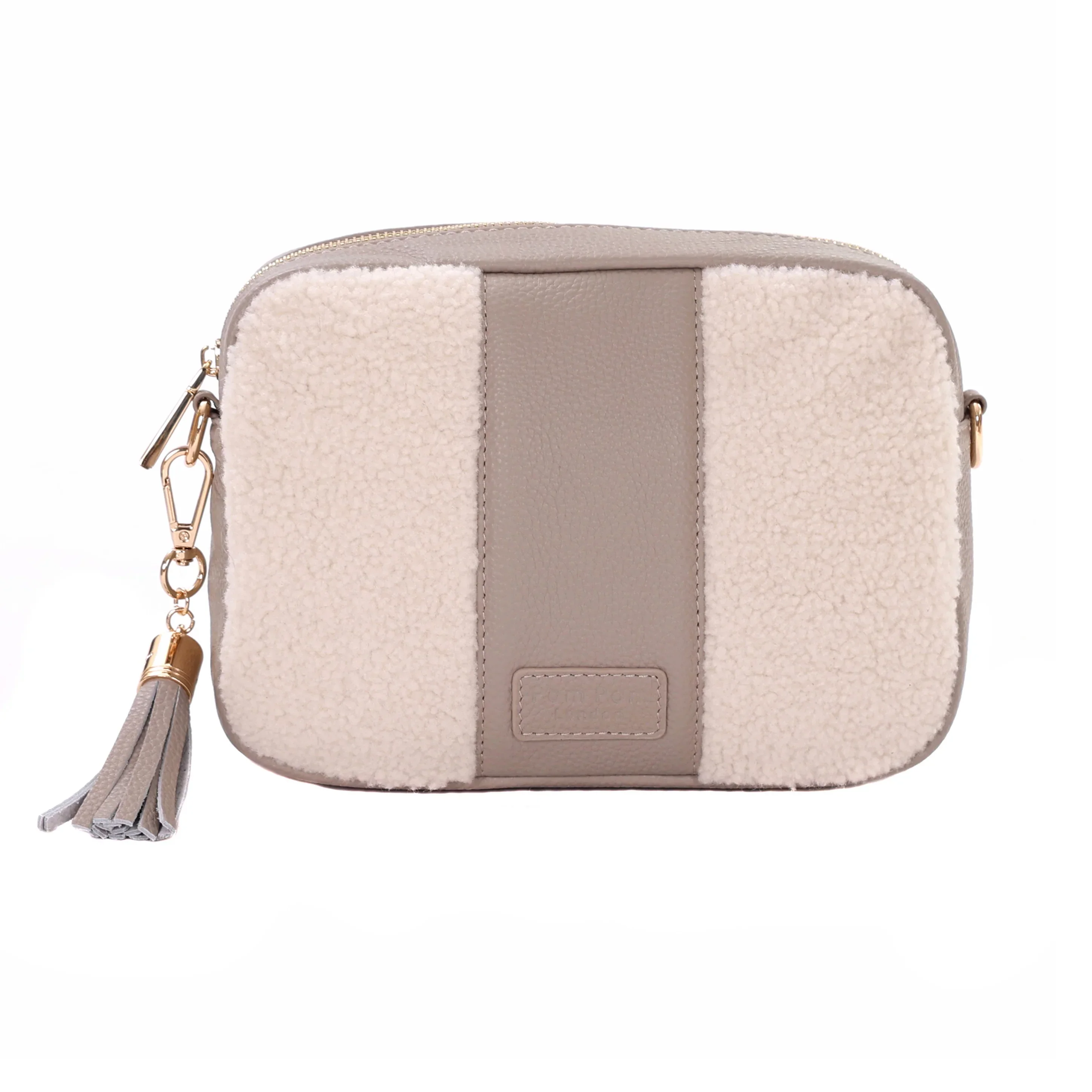 City Faux Fleece & Leather Bag Stone