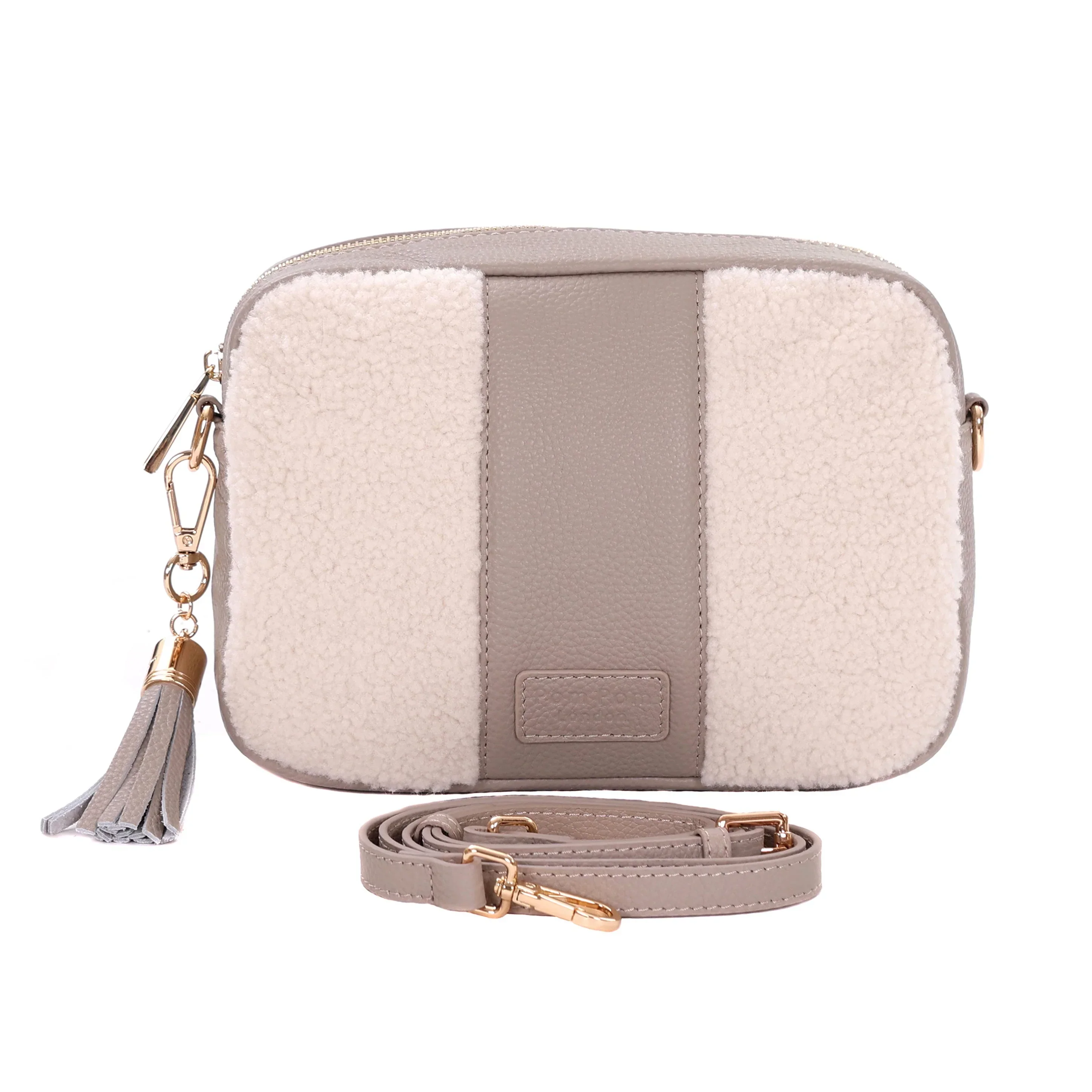 City Faux Fleece & Leather Bag Stone - Image 2