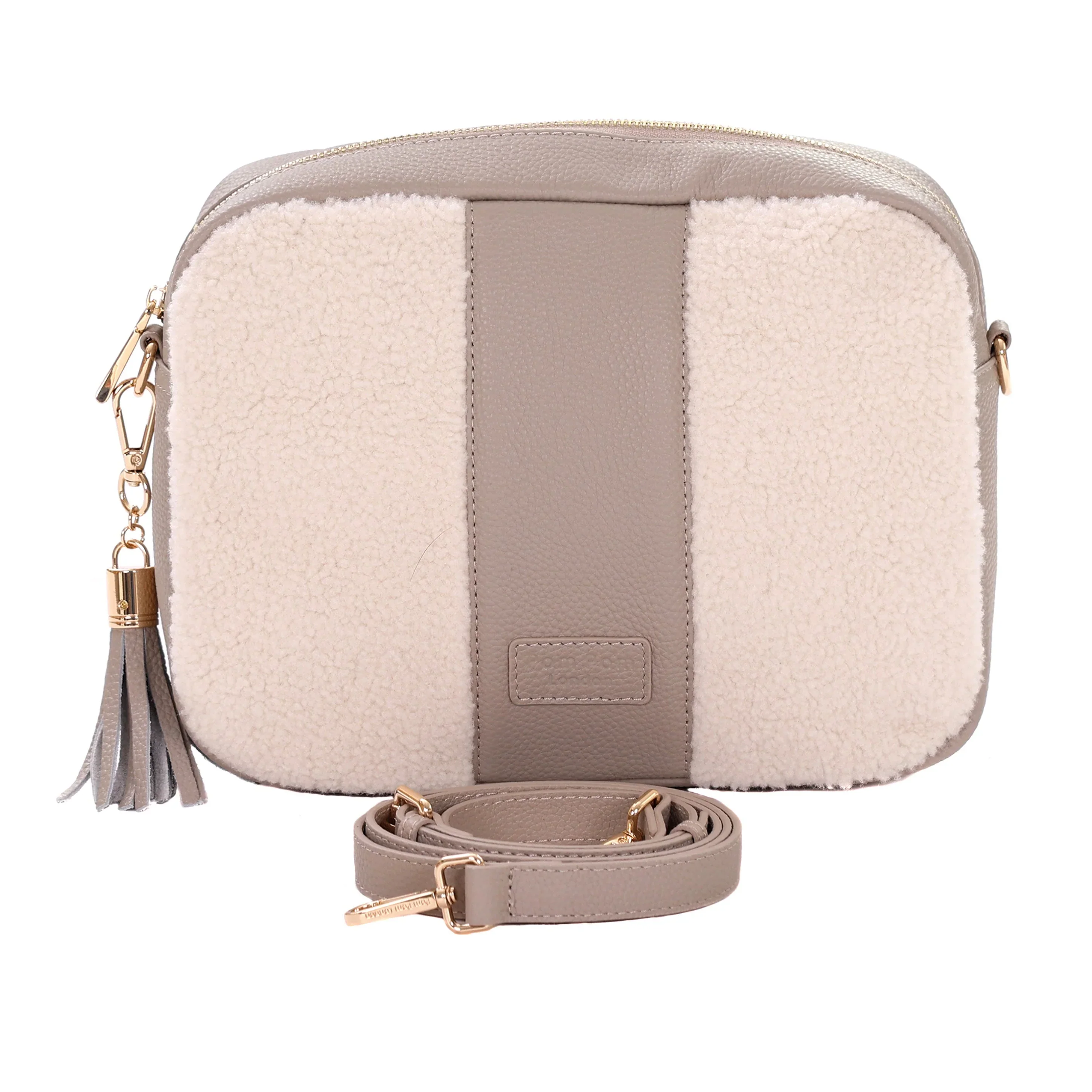 City Plus Faux Fleece & Leather Bag Stone - Image 2